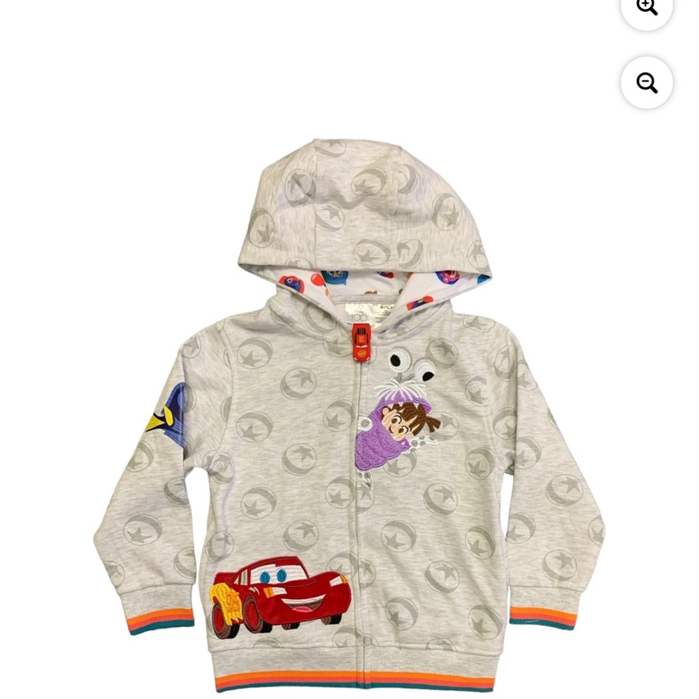 Disney Light Gray Kids Zip-Up Hoodie with Colorful Character Appliqués Unisex 7 - Picture 7 of 7